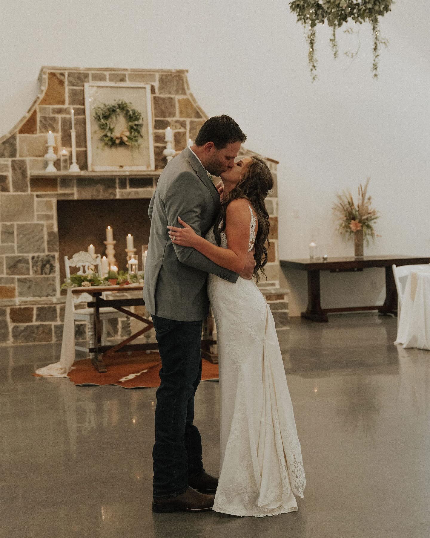 bride and groom kissing